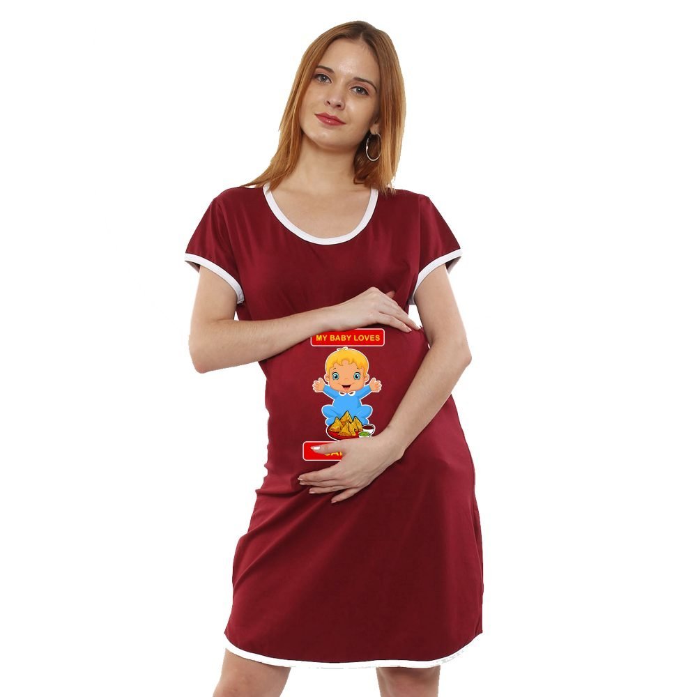 1a 410 scaled MY BABY LOVES SAMOSA - Women's Maternity Top Tunic Pregnancy Clothes Nightshirt Printed Design Round Neck Half Sleeves - Perfect Gift for Next Mom to Be