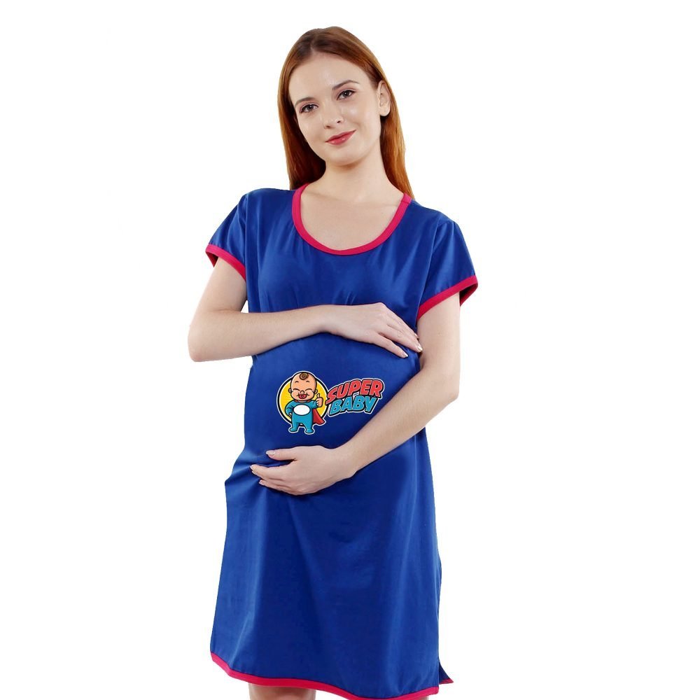1a 452 scaled SUPER BABY - Women's Maternity Top Tunic Pregnancy Clothes Nightshirt Printed Design Round Neck Half Sleeves - Perfect Gift for Next Mom to Be