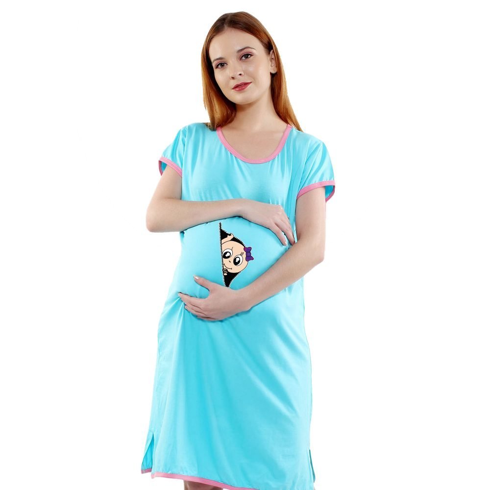 1a 463 scaled GIRL PEEKING CROSS ZIP - Women's Maternity Top Tunic Pregnancy Clothes Nightshirt Printed Design Round Neck Half Sleeves - Perfect Gift for Next Mom to Be