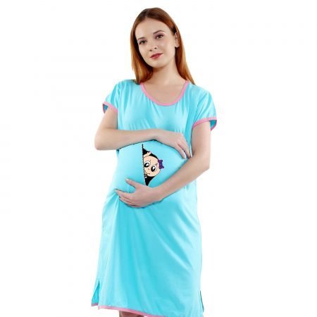 1a 463 GIRL PEEKING CROSS ZIP - Women's Maternity Top Tunic Pregnancy Clothes Nightshirt Printed Design Round Neck Half Sleeves - Perfect Gift for Next Mom to Be