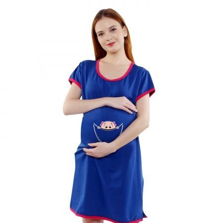 1a 477 GIRL PEEKING CUTE - Women's Maternity Top Tunic Pregnancy Clothes Nightshirt Printed Design Round Neck Half Sleeves - Perfect Gift for Next Mom to Be