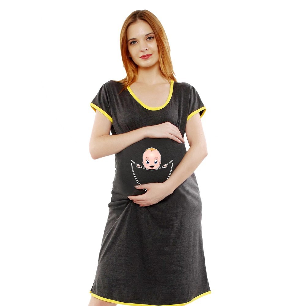 1a 482 scaled BOY PEEKING CUTE - Women's Maternity Top Tunic Pregnancy Clothes Nightshirt Printed Design Round Neck Half Sleeves - Perfect Gift for Next Mom to Be