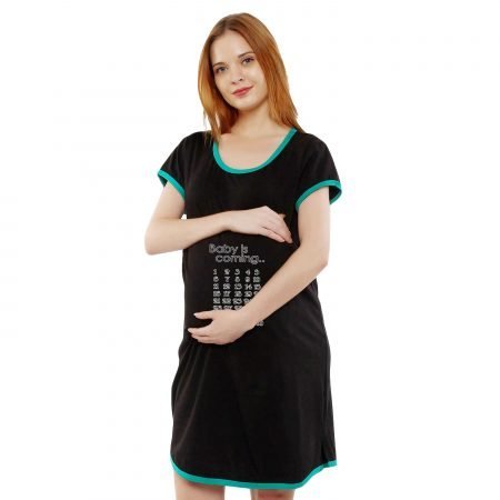 1a 520 BABYCALENDER - Women's Maternity Top Tunic Pregnancy Clothes Nightshirt Printed Design Round Neck Half Sleeves - Perfect Gift for Next Mom to Be
