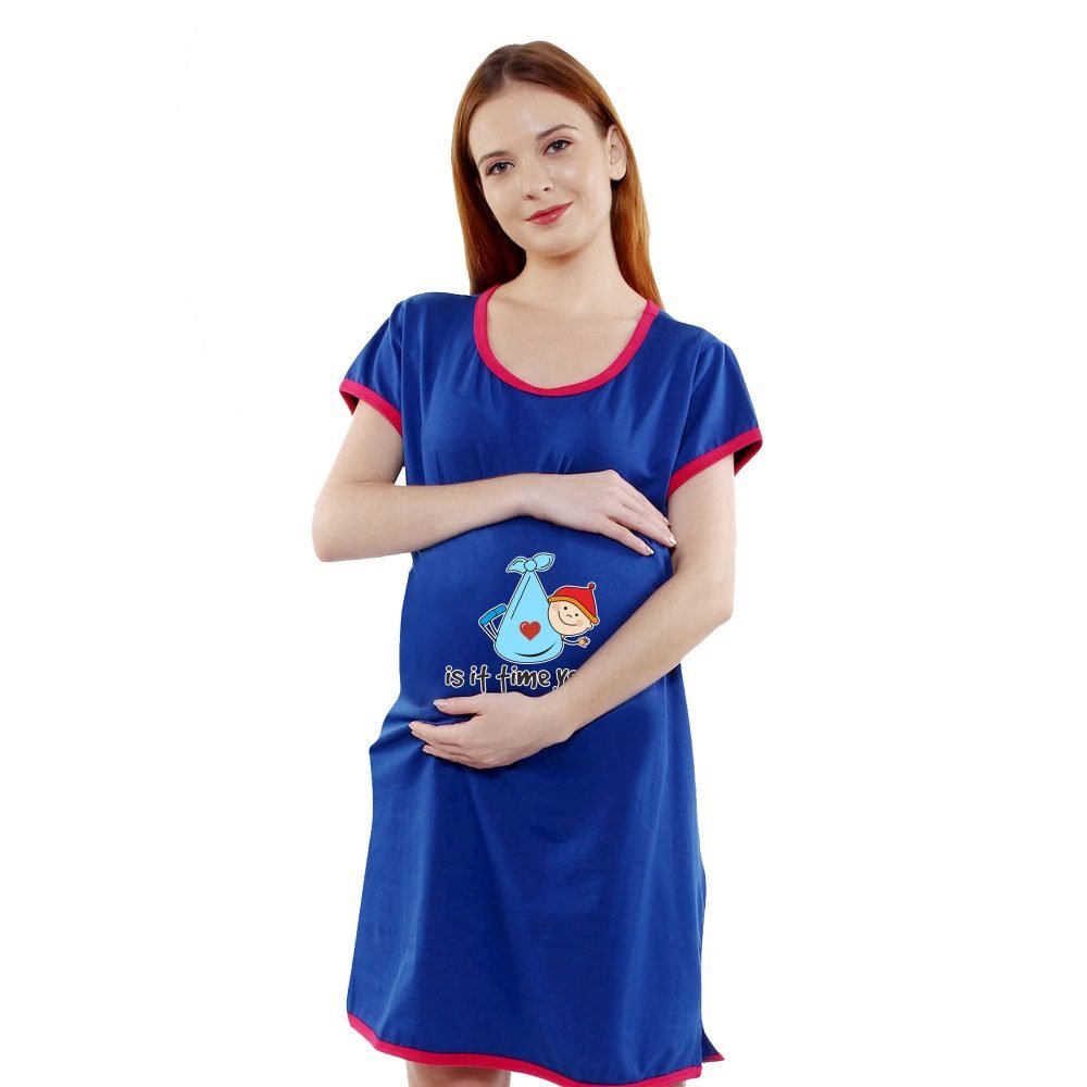 1a 549 scaled IS IT TIME YET - Women's Maternity Top Tunic Pregnancy Clothes Nightshirt Printed Design Round Neck Half Sleeves - Perfect Gift for Next Mom to Be