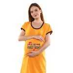 1a 612 LOVE BEFORE FIRST SIGHT - Women's Maternity Top Tunic Pregnancy Clothes Nightshirt Printed Design Round Neck Half Sleeves - Perfect Gift for Next Mom to Be