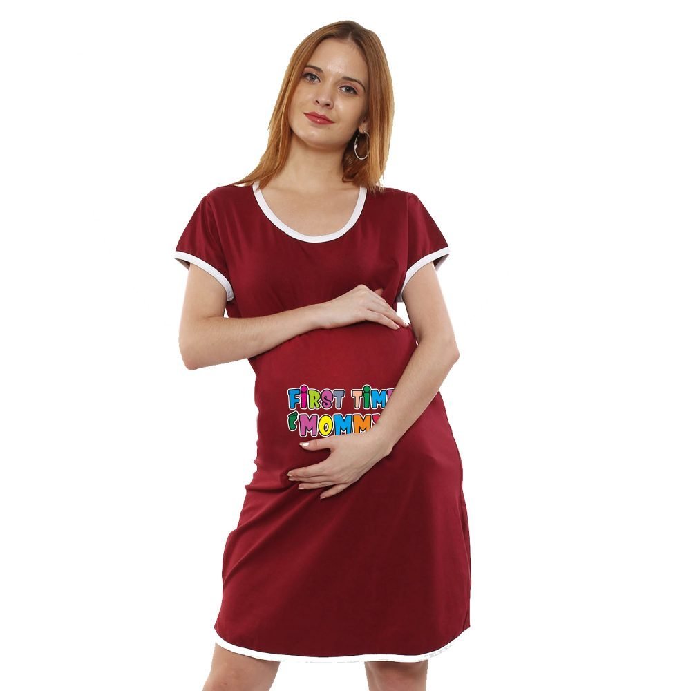 1a 621 scaled FIRST TIME MOMMY - Women's Maternity Top Tunic Pregnancy Clothes Nightshirt Printed Design Round Neck Half Sleeves - Perfect Gift for Next Mom to Be