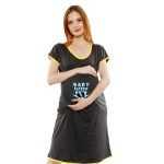 1a 644 BABY INSIDE - Women's Maternity Top Tunic Pregnancy Clothes Nightshirt Printed Design Round Neck Half Sleeves - Perfect Gift for Next Mom to Be