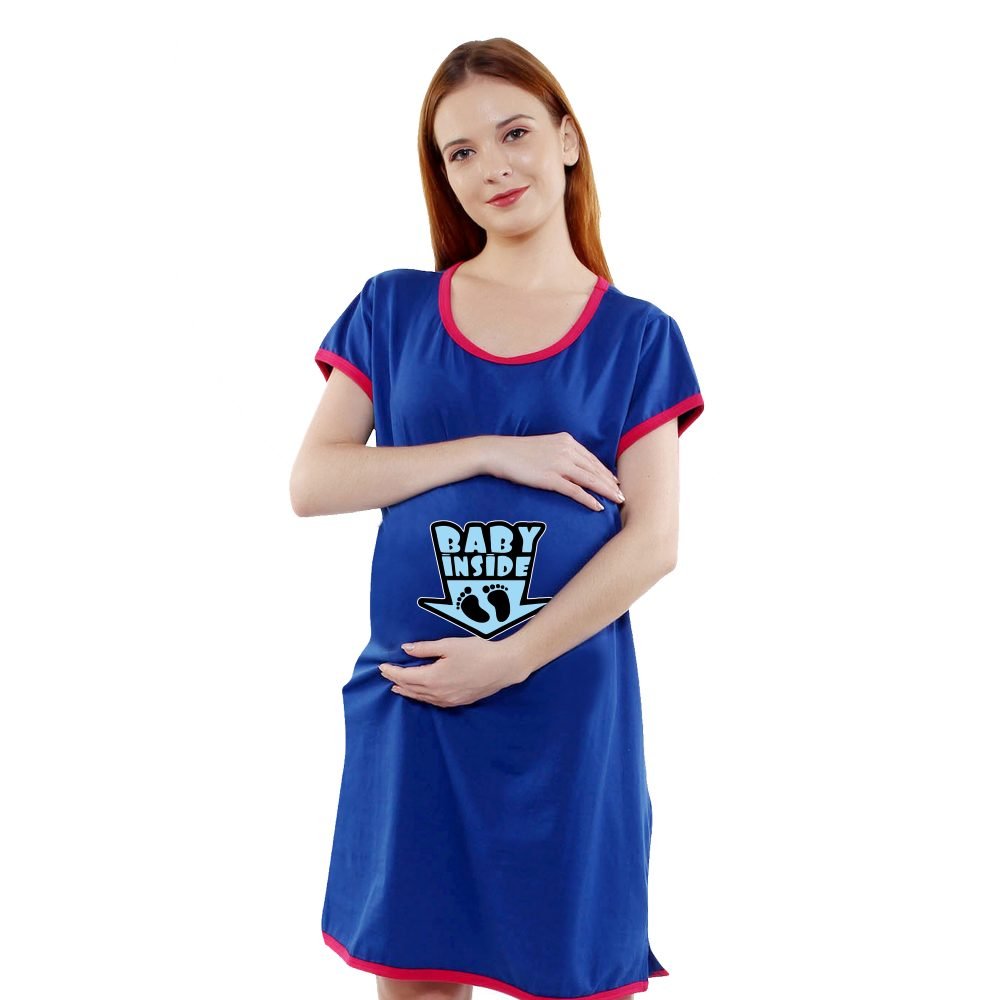 1a 648 scaled BABY INSIDE - Women's Maternity Top Tunic Pregnancy Clothes Nightshirt Printed Design Round Neck Half Sleeves - Perfect Gift for Next Mom to Be