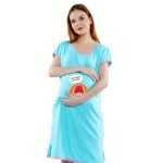 1a 658 AMMA BENNE DOSE BEKU - Women's Maternity Top Tunic Pregnancy Clothes Nightshirt Printed Design Round Neck Half Sleeves - Perfect Gift for Next Mom to Be