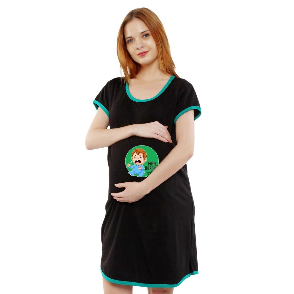 1a 699 scaled MAA BOROLINE - Women's Maternity Top Tunic Pregnancy Clothes Nightshirt Printed Design Round Neck Half Sleeves - Perfect Gift for Next Mom to Be