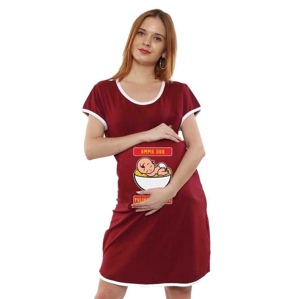 1a 711 scaled AMMA PULIHORA PARCEL - Women's Maternity Top Tunic Pregnancy Clothes Nightshirt Printed Design Round Neck Half Sleeves - Perfect Gift for Next Mom to Be