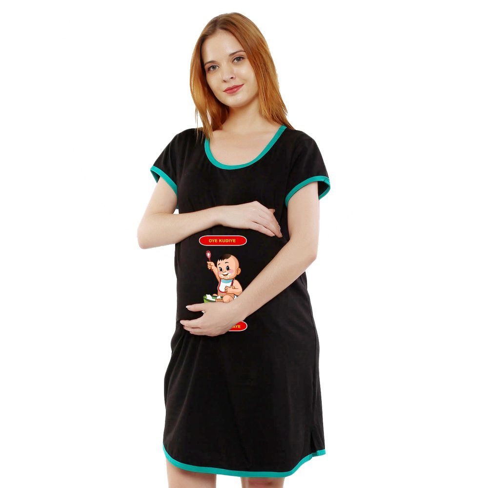 1a 763 scaled EK LASSI HOJAYE - Women's Maternity Top Tunic Pregnancy Clothes Nightshirt Printed Design Round Neck Half Sleeves - Perfect Gift for Next Mom to Be