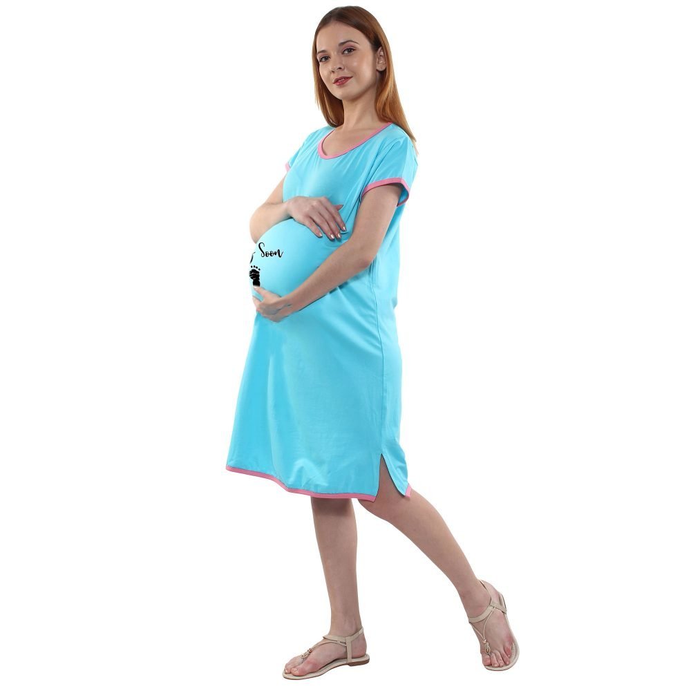 2 498 COMING SOON - Women's Maternity Top Tunic Pregnancy Clothes Nightshirt Printed Design Round Neck Half Sleeves - Perfect Gift for Next Mom to Be