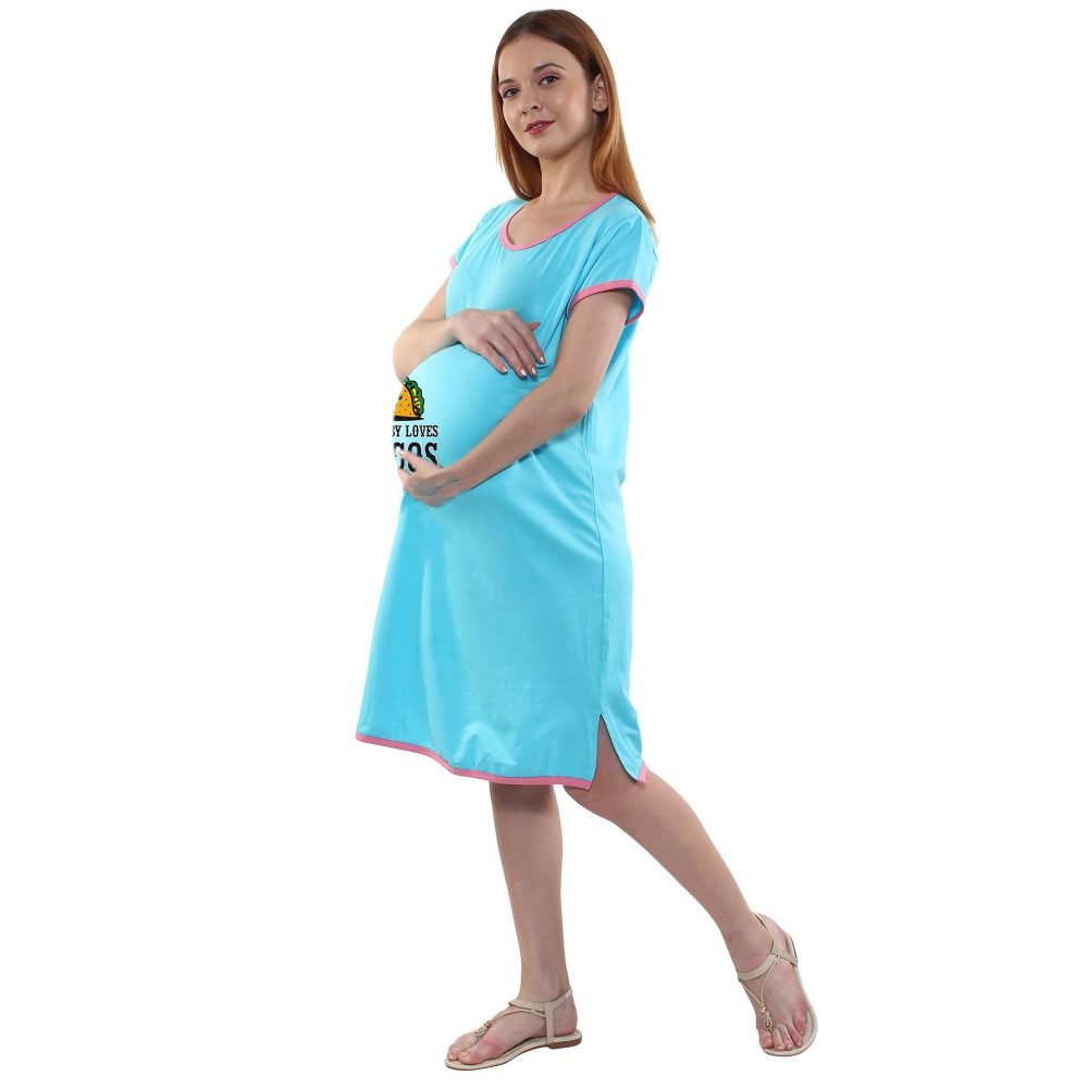 2 569 Women's Pregnancy Tunic Clothes Nightshirt My Baby loves tacos Top Printed Design