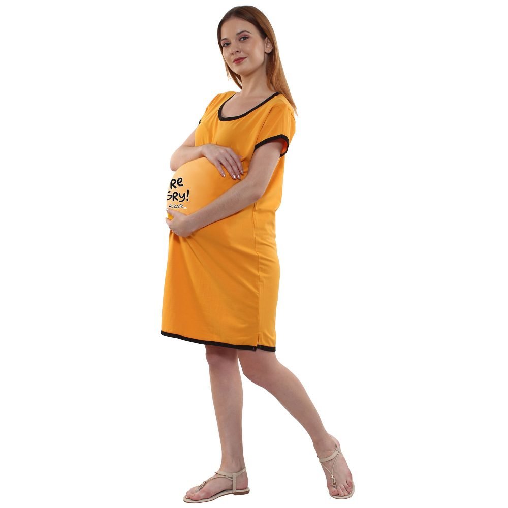 2 589 WE ARE HUNGRY - Women's Maternity Top Tunic Pregnancy Clothes Nightshirt Printed Design Round Neck Half Sleeves - Perfect Gift for Next Mom to Be