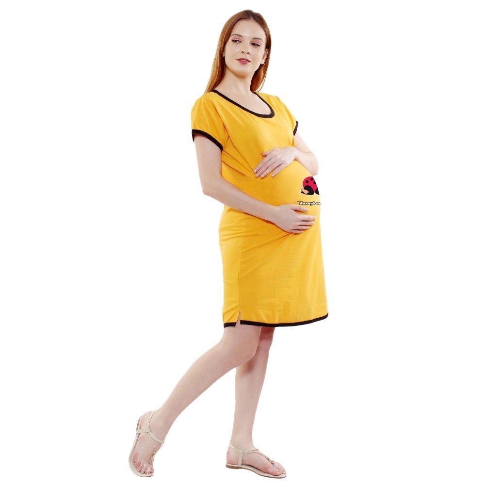 3 606 HONEY BEE STILL ASLEEP - Women's Maternity Top Tunic Pregnancy Clothes Nightshirt Printed Design Round Neck Half Sleeves - Perfect Gift for Next Mom to Be