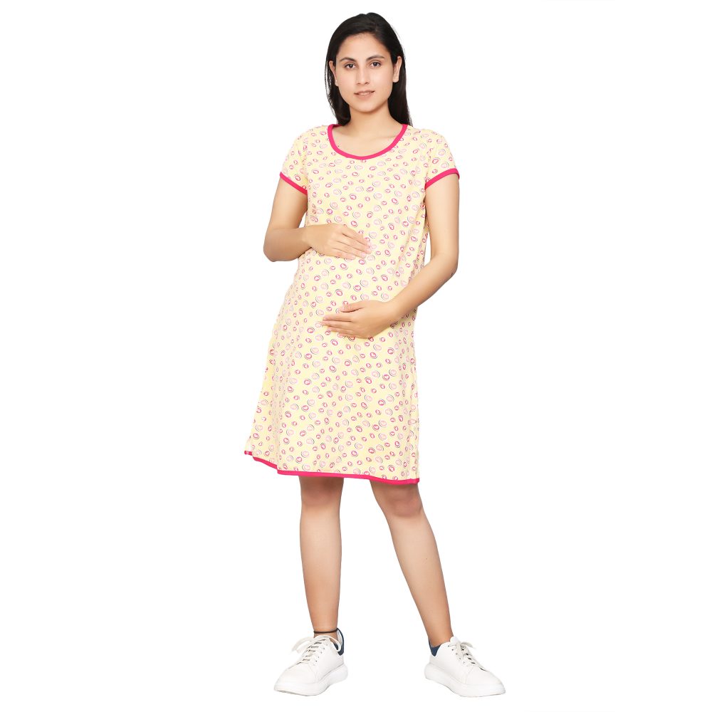 Maternity Regular Tunic Top Yellow 01 Women's Maternity Top Tunic Pregnancy Clothes Nightshirt Heart Design Round Neck Half Sleeves -Perfect Gift for Next Mom to Be