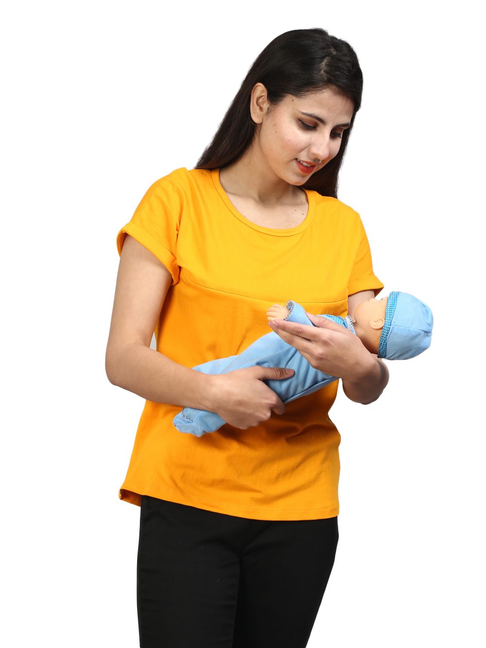 YY8A1807 Maternity Feeding Tops Pregnancy T-Shirt for Women - Premium Cotton Feeding Tops Short Sleeve Round Neck Stylish and Modern Tees