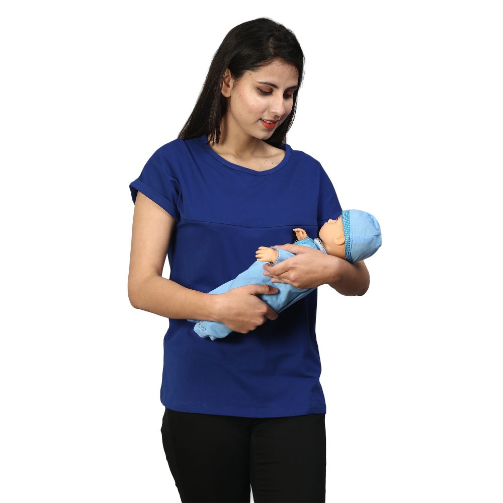 YY8A1946 Maternity Feeding Tops Pregnancy T-Shirt for Women - Premium Cotton Feeding Tops Short Sleeve Round Neck Stylish and Modern Tees