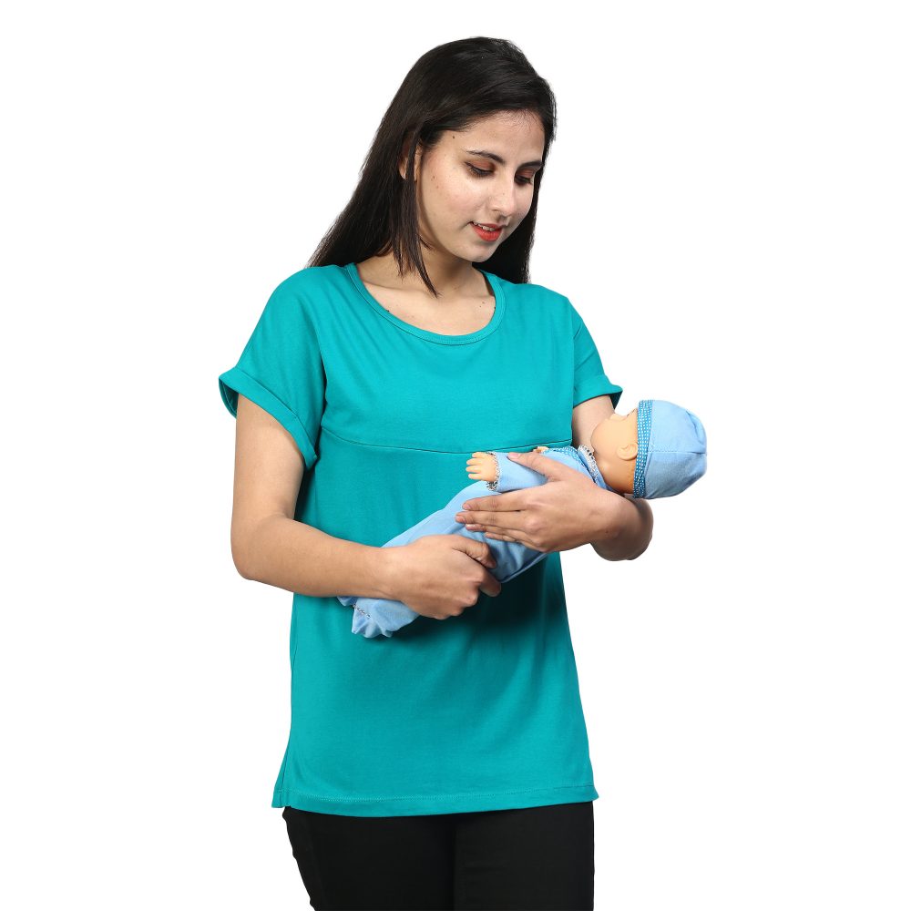 YY8A2054 Maternity Feeding Tops Pregnancy T-Shirt for Women - Premium Cotton Feeding Tops Short Sleeve Round Neck Stylish and Modern Tees