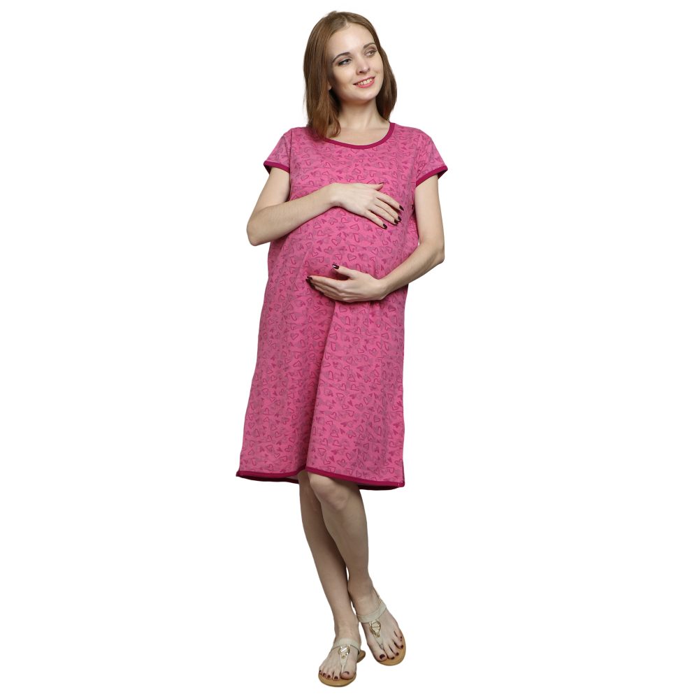 044A5076 Women's Maternity Feeding Top Tunic Pregnancy Clothes Nightshirt Heart Designs Round Neck Half Sleeves -Perfect Gift for Next Mom to Be