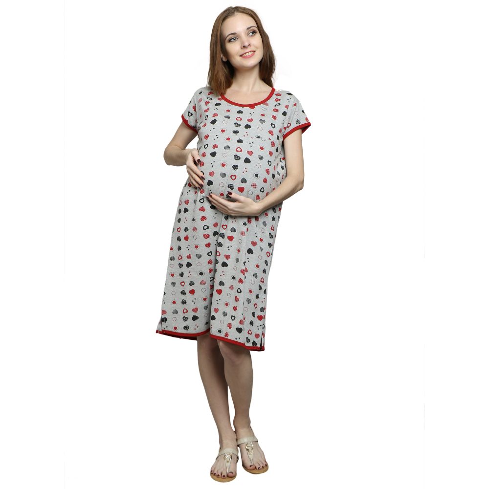 044A5096 Women's Maternity Feeding Top Tunic Pregnancy Clothes Nightshirt Heart Designs Round Neck Half Sleeves -Perfect Gift for Next Mom to Be
