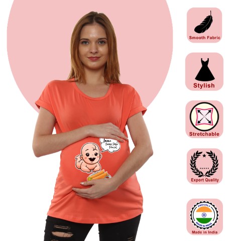 01 11 Women Pregnancy Tshirt with Amma Benne Dose Printed Design