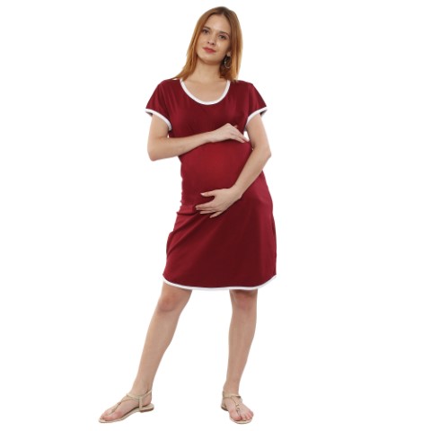 01 74 Women Pregnancy Knee length PlainTunic Tops Nightwear