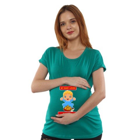 01a 7 Women Pregnancy Tshirt with My Baby Love Samoosa Printed Design