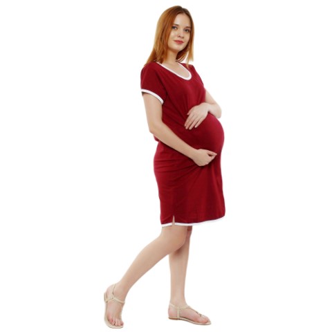 02 74 Women Pregnancy Knee length PlainTunic Tops Nightwear