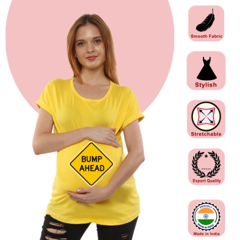 1 33 Women Pregnancy Tshirt with Bump Ahaed Printed Design