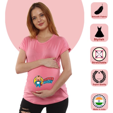 1 40 Women Pregnancy Tshirt with Super Baby Printed Design
