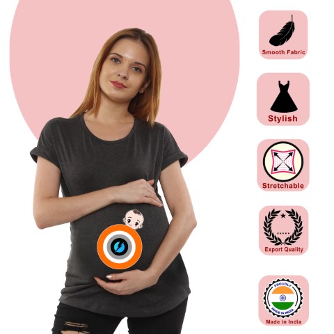 1 55 Women Pregnancy Tshirt with Baby with Shield Printed Design