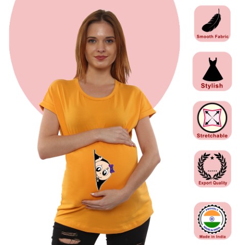 1 62 Women Pregnancy Tshirt with Girl Cross Zip Printed Design