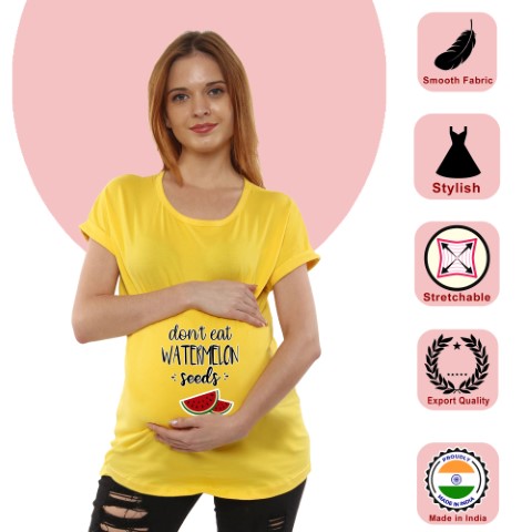 1 83 Women Pregnancy Tshirt with Watermelon Printed Design