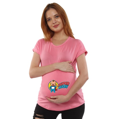 1a 38 Women Pregnancy Tshirt with Super Baby Printed Design