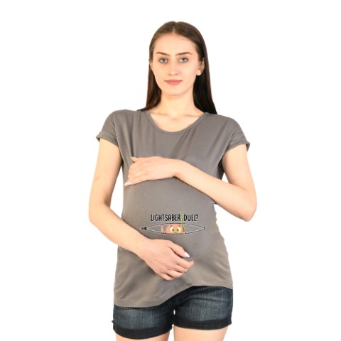 1a 45 Women Pregnancy Tshirt with Lightssaber Duel Printed Design