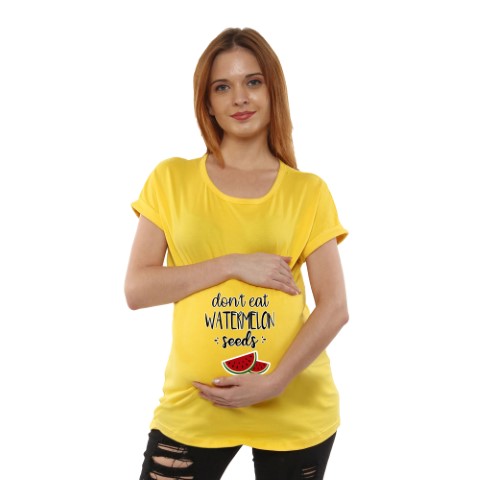 1a 81 Women Pregnancy Tshirt with Watermelon Printed Design