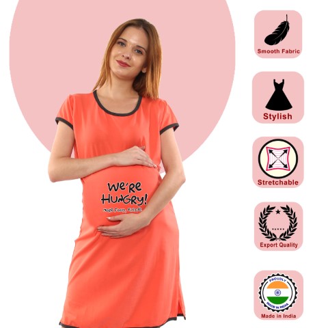 1b 47 Women Pregnancy feeding tunic top with We are hungry Printed Design