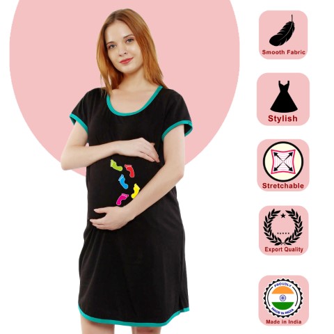 1b 63 Women Pregnancy feeding tunic top with Footsteps Printed Design