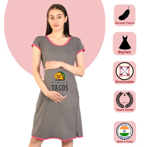 2 307 Women Pregnancy feeding tunic top with MY baby loves tacos Printed Design