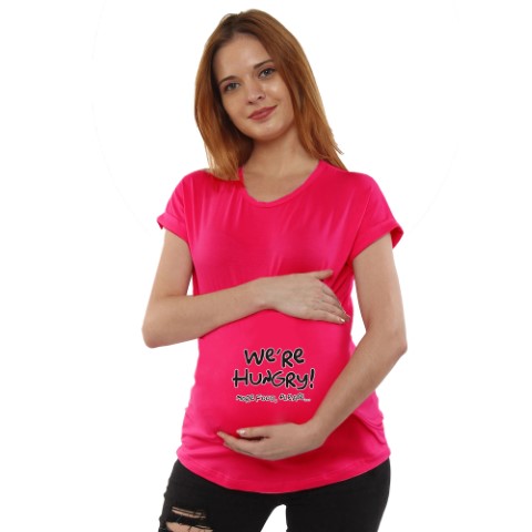 2a 23 Women Pregnancy feeding Tshirt with We are hungry Printed Design