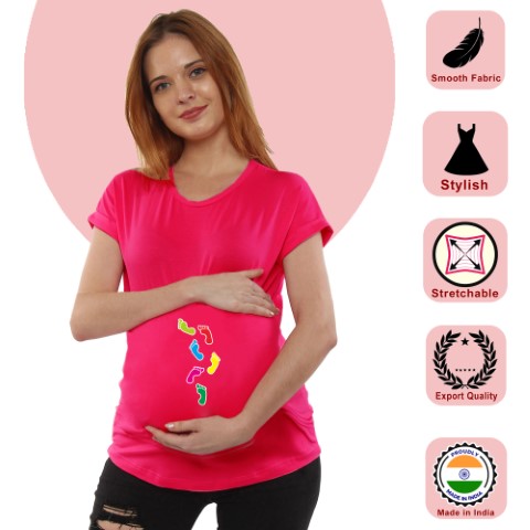 2a 32 Women Pregnancy feeding Tshirt with Footsteps Printed Design