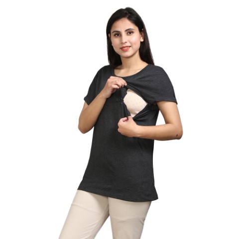 4 867 Women Pregnancy feeding Tshirt with Twins Loading Printed Design