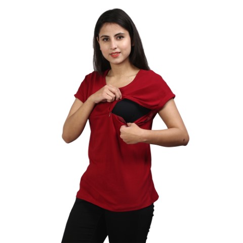 4 953 Women Pregnancy feeding Tshirt with Flying baby zip Printed Design