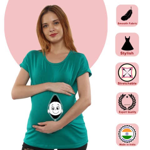 8 384 Women Prgnancy feeding Tshirt with Baby Peek Printed Design
