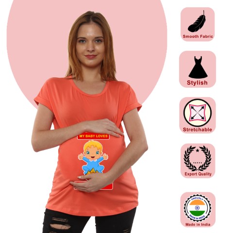 8 406 Women Pregnancy feeding Tshirt with My Baby Love Samoosa Printed Design