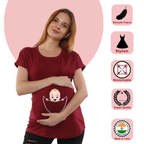 8 485 Women Pregnancy feeding Tshirt with Boy Peeking Printed Design
