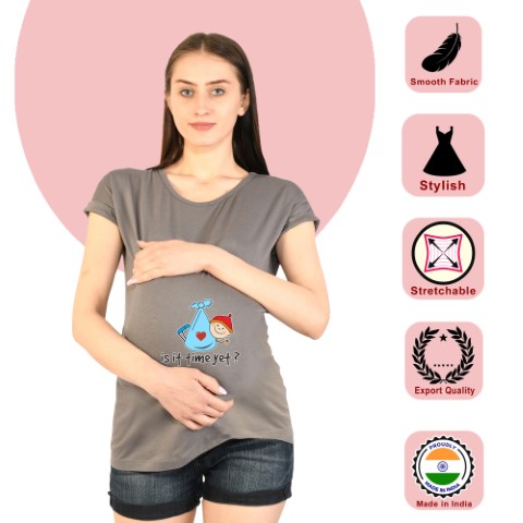 8 563 Women Pregnancy feeding Tshirt with Is it time yet Printed Design