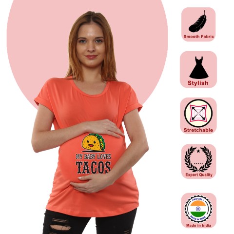 8 586 Women Pregnancy feeding Tshirt with MY baby loves tacos Printed Design